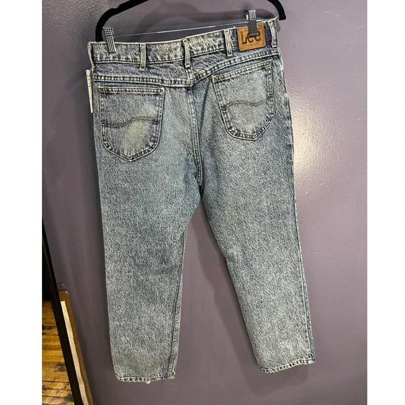 Vintage Lee Storm Rider Acid Wash Jeans Mens 34x28 USA Made Blue Denim 80s